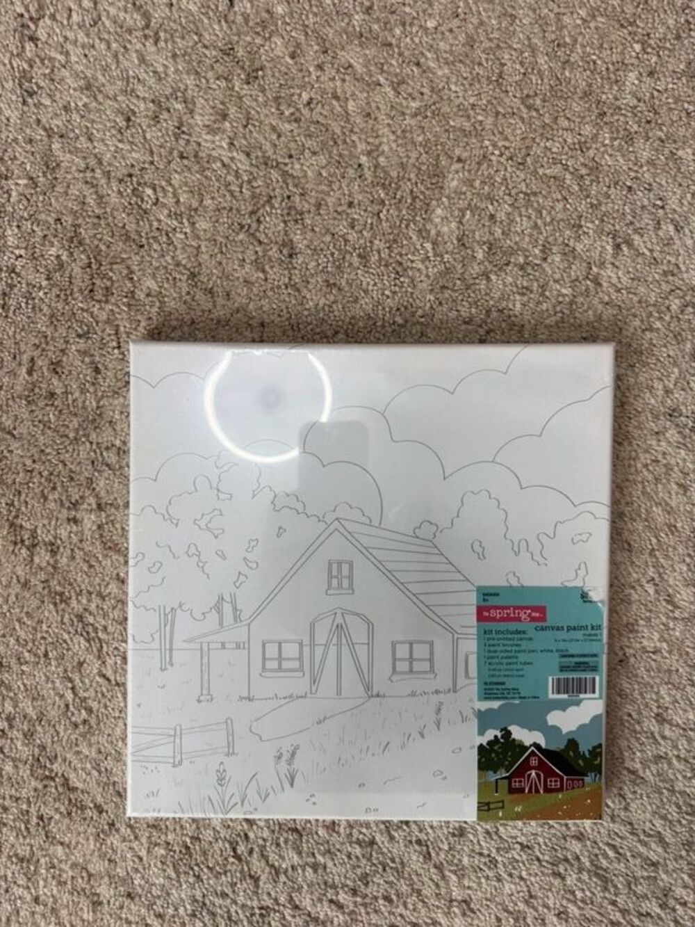 The Spring Shop Red Barn Farm Canvas Paint Kit 11x11 DIY Acrylic Art Set NWT